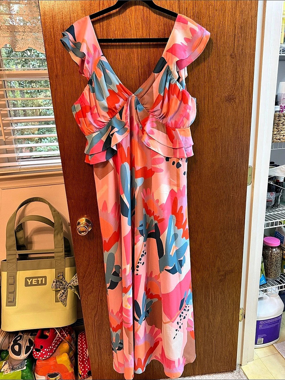 Collection by Cezèle Abstract Floral Maxi Dress Pink & Blue Size Large Like New